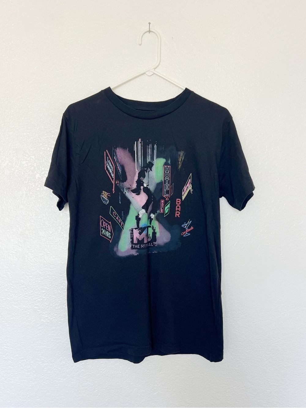 Michael Jackson Black Graphic Tee MJ The Musical Neon City Print Smooth Criminal